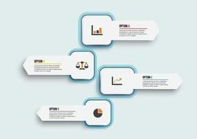 vektor infographic mall med 3d pappersetikett, integrerade cirklar. affärsidé med 4 alternativ. för innehåll, diagram, flödesschema, steg, delar, tidslinjeinfografik.