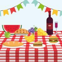 bord med vin och hälsosamma frukter i duken vektor