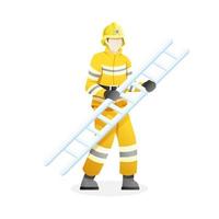 Vektor-Illustration männlicher Feuerwehrmann tragen Treppe vektor