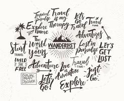 Reihe von inspirierenden Zitaten über Reisen und Urlaub vektor