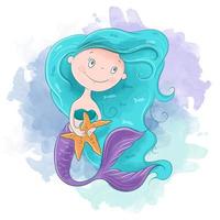 Aquarell Cartoon Meerjungfrau Mädchen vektor