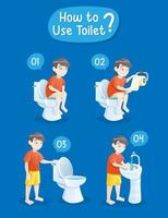 kleiner junge, der toilettenillustrations-infografik verwendet vektor