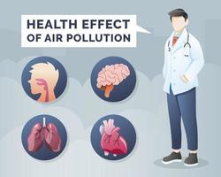 gesundheitliche auswirkungen der infografischen illustration der luftverschmutzung vektor