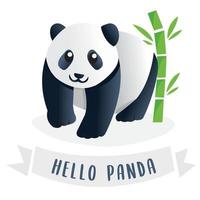 niedliche pandabärillustration. ein niedlicher Cartoon-Riesenpanda mit einem Zweig aus Bambusblättern. süße Panda-Illustration vektor