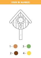 Farbkarikatur-Vogelhaus nach Zahlen. Arbeitsblatt für Kinder. vektor
