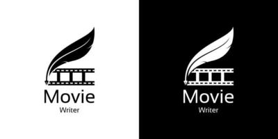 filmautor kinofilmproduktion mit filmstreifen und federfeder-logo-design