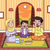 familie, die während des ramadhan vor dem ifthar betet vektor