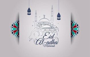 vektorillustration av eid al-adha gratulationskort med gethuvud och moské vektor