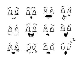 uppsättning doodle känslor. handritad ansiktssamling. vektor illustration.