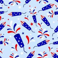Nahtloses Muster mit blauen Raketen und Feuerwerk. patriotische Kulisse. Vektor-Hintergrund. für Geschenkpapier, Scrapbooking, Tapeten, Stoff, Kleidung, Textilien. 4. juli konzept. vektor