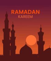 Abbildung Vektorgrafik von Ramadan Kareem, die Moschee mit Sonnenuntergang. vektor