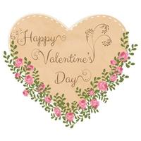 vintage valentine zum valentinstag herz mit blättern und rosen umschlungen vektor