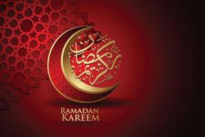 luxuriöses und elegantes design ramadan kareem mit arabischer kalligrafie, halbmond und islamischen dekorativen bunten details aus mosaik für islamische grüße.vektorillustration. vektor