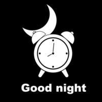 en väckarklocka med en måne, en enkel ikon, en linjär symbol, en god natt-banner. vit ikon på en svart bakgrund. inversion vektor