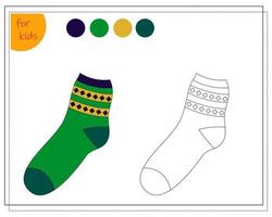 Malbuch für Kinder nach Farben, färben Sie eine Socke, die auf einem weißen Hintergrund isoliert ist. vektor
