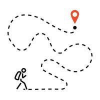 Konzept der Ziellinie. mann wandert zum ziel, reise mit karte. Vektor-Illustration