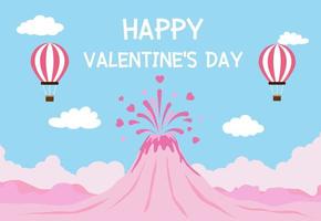 Valentinstaghintergrund mit Vulkaneruption der Liebe und der Ballone im blauen Himmel vektor