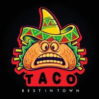 lustige Tacos mexikanische Logo-Maskottchen-Vektorillustrationen für Ihr Arbeitslogo, Maskottchen-Waren-T-Shirt, Aufkleber- und Etikettendesigns, Plakate, Grußkarten, die Geschäftsunternehmen oder Marken werben. vektor