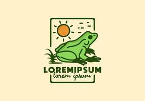 grüne frosch- und sonnenlinienkunst mit lorem ipsum-text vektor