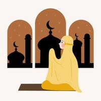muslimsk kvinna ber illustration vektor platt koncept