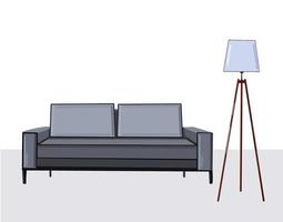 zimmer mit grauem sofa und stehlampe, moderne innenarchitektur-vektorillustration vektor