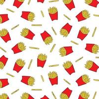 hand gezeichnete vektorillustration von pommes frittierten kartoffeln im papierkastenmuster auf weißem hintergrund. abstrakte tapete. vektor