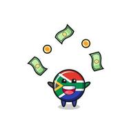 illustration av den sydafrikanska flaggan som fångar pengar som faller från himlen vektor