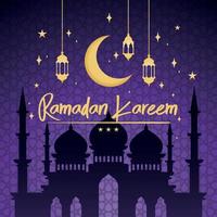 arabische moschee silhouette goldener halbmond und lampen ramadan kareem vektor