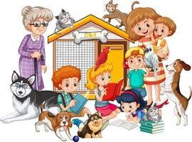 familie mit ihren hunden im cartoon-stil vektor