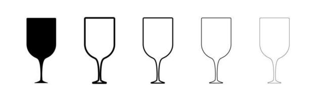 Weingläser-Silhouette-Set. unterschiedlich dicke Gläser. Glas in schwarzer Farbe isoliert auf weißem Hintergrund. Silhouette Trinkglas-Icon-Set. modernes Linienkunstdesign. vektor