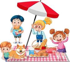 picknickmahlzeit auf weißem hintergrund mit kindern und hund vektor