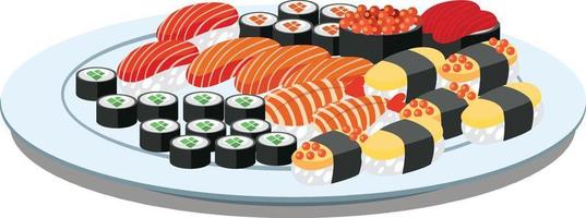 japansk mat med sushi i en tallrik vektor