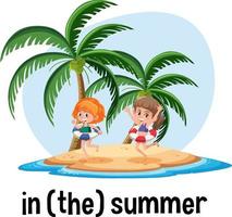engelska prepositioner av tid med sommarscen vektor