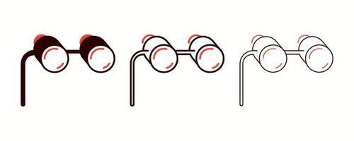 Reihe von Fernglas-Symbolen. Zu solchen Symbolen gehören Dinge wie Brillen mit in der Hand gehaltenen Linsen. buntes Fernglas oder Brillen-Icon-Set. editierbarer Strich. Logo, Internet. vektor