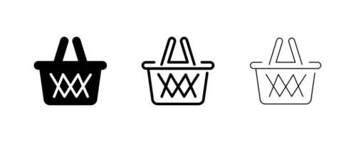 Reihe von Warenkorb-Icons. Design mit unterschiedlicher Dicke für Online-Shop. Sammlungssymbole aus verschiedenen Korbsymbolen in verschiedenen Formen. Online-Shop-Symbole. Linienstil. vektor