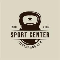 kettlebell eller skivstång logotyp vektor vintage illustration mall ikon grafisk design. gym eller fitness tecken eller symbol för sport affärsgymnasium