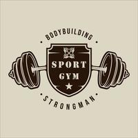 Langhantel und Schild Logo Vektor Vintage Illustration Vorlage Symbol Grafikdesign. Fitnessstudio oder Fitnesszeichen oder Symbol für Sport Business Gymnasium mit Retro-Typografie-Stil