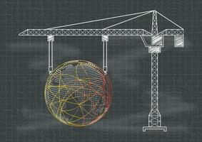 Tavlan stil kran håller världen på ritning mönster vektor