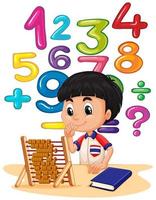 Pojke som gör matematik med abacus vektor