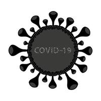 Symbol für Coronavirus-Zelle, schwarz-weißes Vektor-Coronavirus-Schild mit Text covid-19 vektor