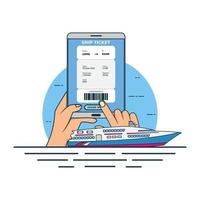 illustration für den kauf von online-schiffstickets mit smartphone-konzept. Designvektor mit flachem Stil vektor