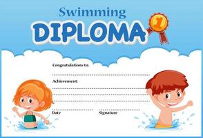 Schwimmen Diplom Zertifikatvorlage vektor