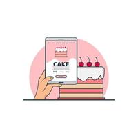 kuchen online kaufen konzept vektorillustration. digitale technologie für den einkauf vektor