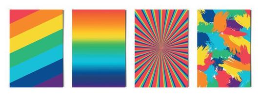 Satz von 4 Stück abstrakten Regenbogen-LGBT-Hintergrundplakaten für Werbung, Visitenkarten und Banner - Vektor