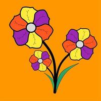 eine Illustration von 3 Blumen komplett mit Blättern auf einem orangefarbenen Hintergrund vektor