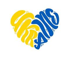 Vektortext Logo Ukraine in Form von Herzen. Herz in den Farben der ukrainischen Nationalflagge blau und gelb in zwei Teile geschnitten. ukrainische Textbeschriftung. bete für die Ukraine