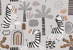 barnsligt sömlöst mönster med söta zebror vektor