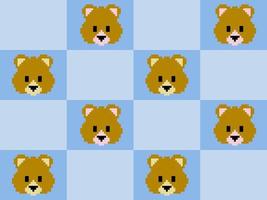 Braunbärenkopf-Zeichentrickfigur im Pixel-Stil auf blauem Hintergrund. vektor