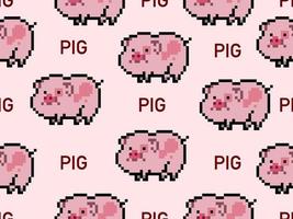 nahtloses muster der schweinzeichentrickfigur auf rosa hintergrund. pixelart