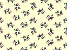 nahtloses muster der blumenzeichentrickfigur auf gelbem hintergrund. pixelart vektor